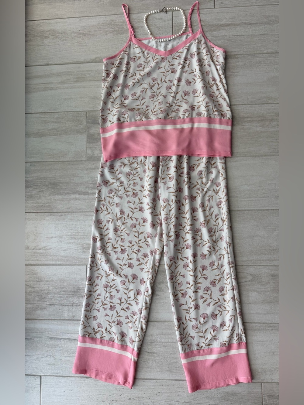 Floral Lounge Set Cami Wide Leg Pants Resort Co-ord Pink, size S-M, NWOT
